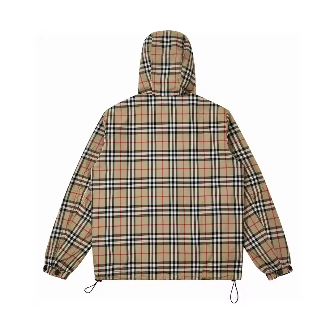 2025New Fashion Windproof and Waterproof Vintage Checkered Bur Lightweight berry Reversible Hooded Jacket for Men Outdoor Jacket - Image 4