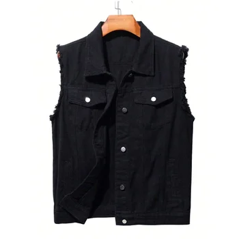 Fashion Men's High Quality Distressed Denim Jacket Comfortable Colored Vest for Men