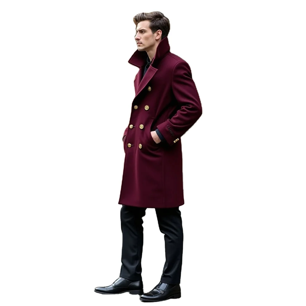 New High Quality Double Breasted Vintage Men's Woolen Long Hooded Reversible Trench Coat Cotton Filled Garment Dyed
