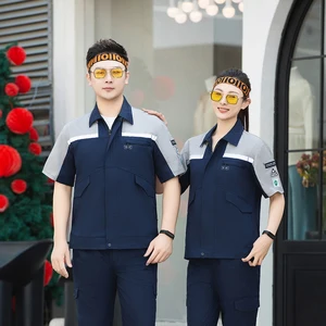 Work Suit Reflective Short Sleeve Thin Factory Clothing Labor Protection Men's Women's Summer Anti-Static Workwear