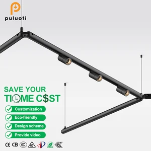 Nordic Minimalist Linear Pendant Track Light Simple Design Black Tube LED Indoor Use for High Ceiling House Staircase or Villa
