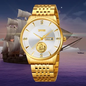 Hot Sale SKMEI 9309 Stainless Steel Strap Waterproof 30 Meters Antique Simple Casual Men's Analog Quartz Watch 48mm Dial Roman