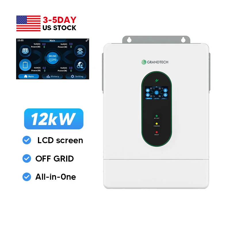 Tiontaire Comhfhuaimeach Réigiún Grandtech 10Kw 10000W 12Kw Dá Oirdhioscaí Ionchuir 120 240Volts Adaptáil 48V Bataireas Inverter Ghrianacha