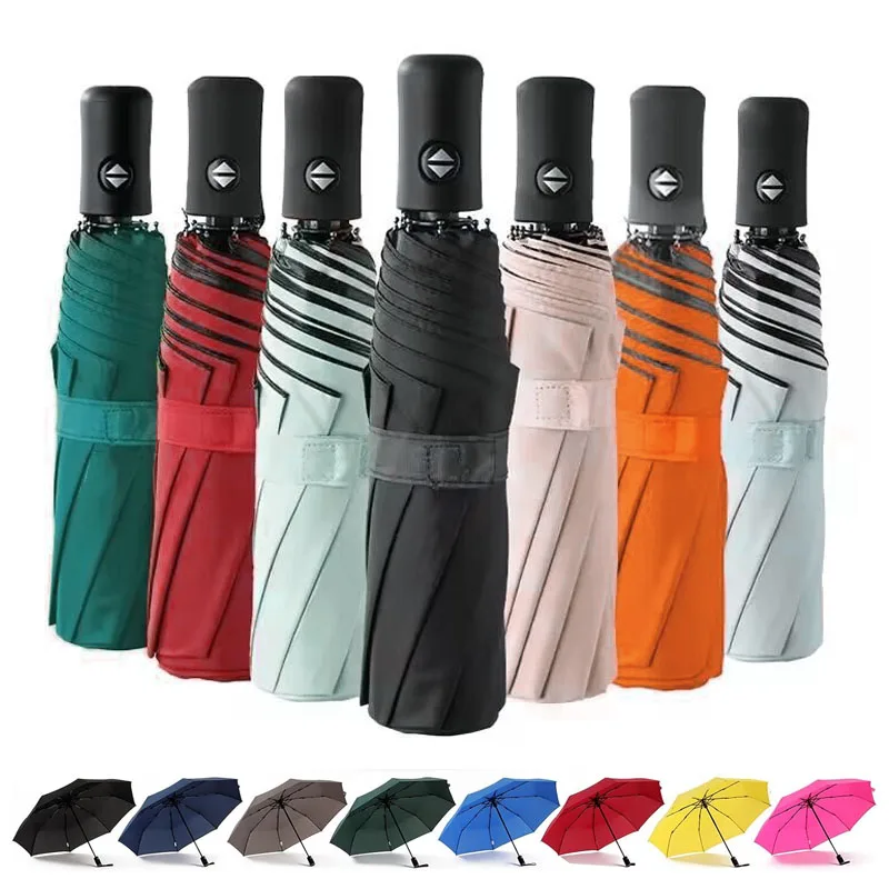 Promotional 3 Folding Umbrella Sunshade Customize Portable Automatic Travel Girls Women Windproof Folding Umbrella with logo