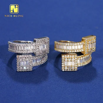 Anti stress hip hop moissanite rings 18k gold plated 925 sterling silver jewelry vvvs baguette moissanite diamond rings for men
