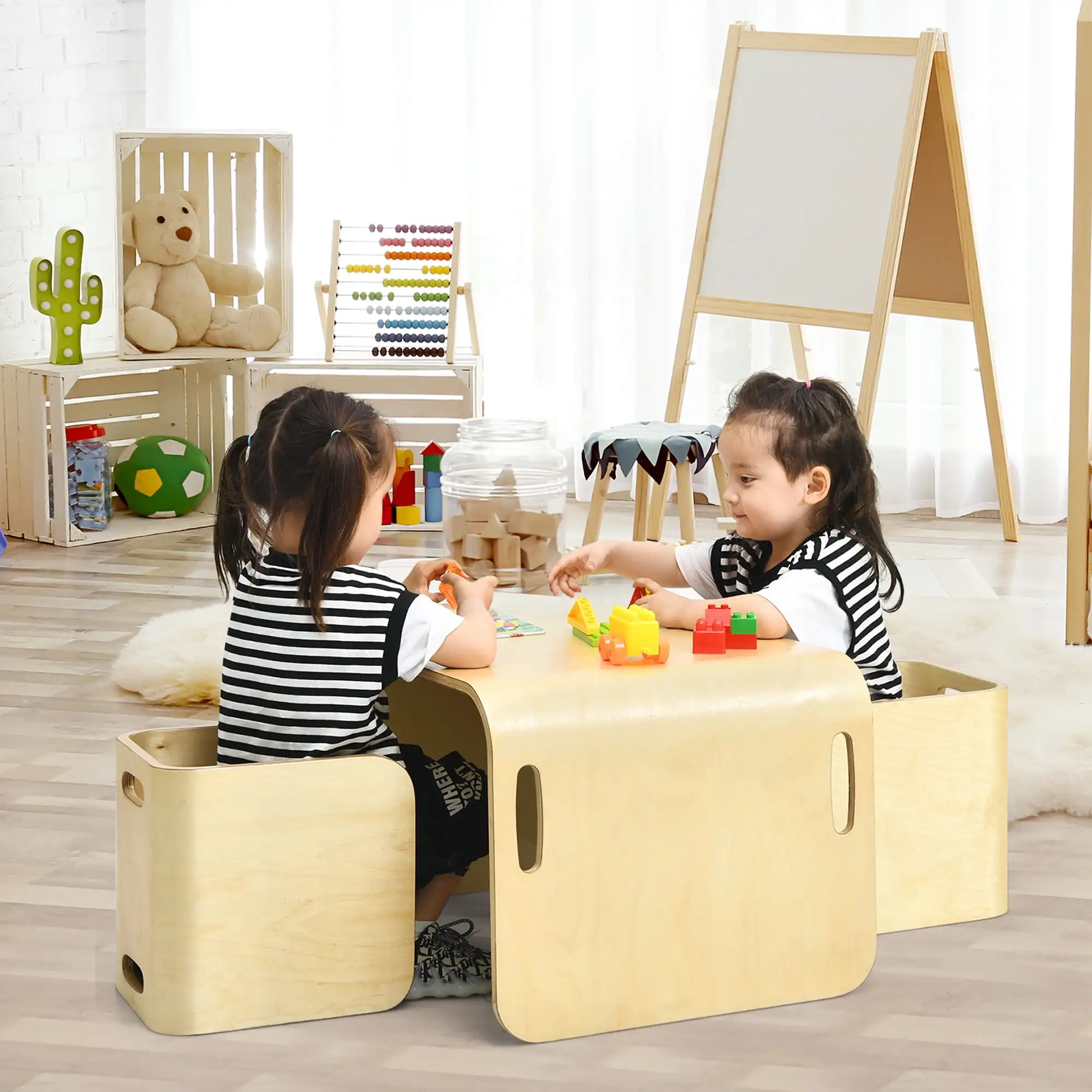 Children Bentwood Multipurpose Homeschool Furniture Natural 3 Piece Kids Wooden Table & Chair Set factory