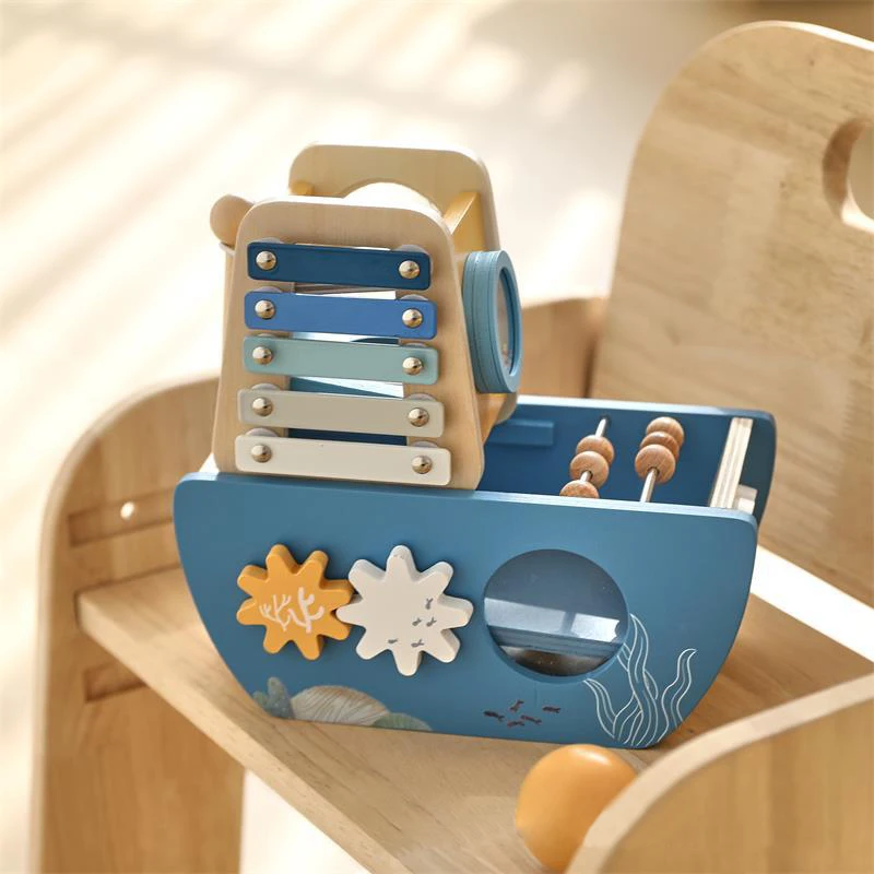 New Arrival 5-in-1 Multifunction Wooden Pirate Ship Toys Kids Montessori Toys Early Learning Educational Toys for Baby Toddlers