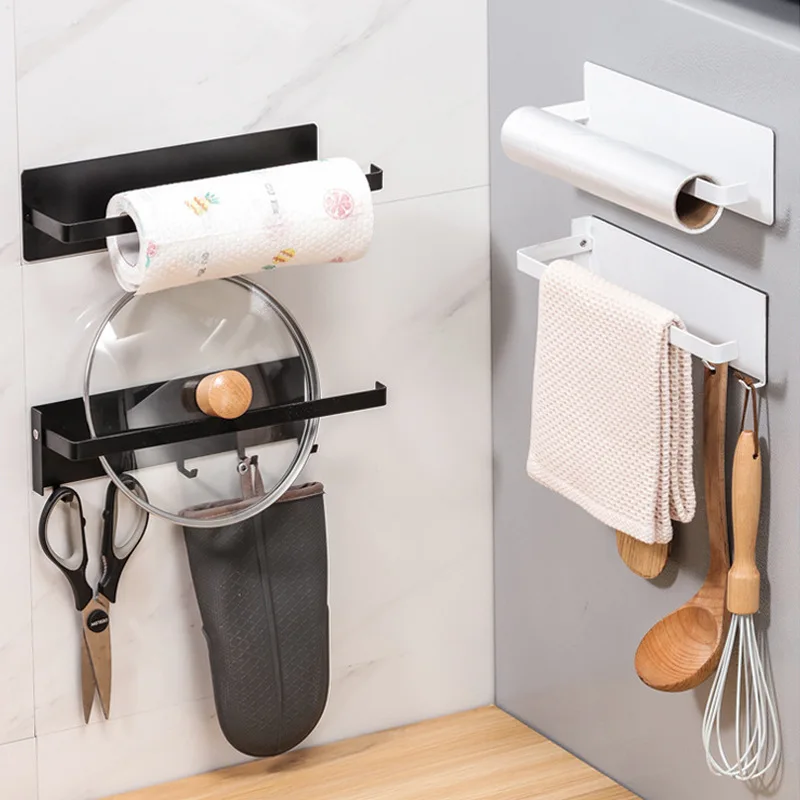 Household No-punching Refrigerator Side Rack Wall-mounted Foldable Hanger Finishing Bathroom Towel Rack