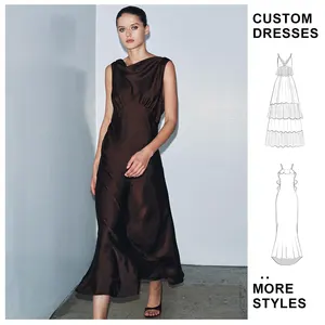 Custom 2025 Winter New Women's Vintage Empire Waist Anti-Static Silk Satin Texture Maxi Dress Sleeveless Female Dresses Robe