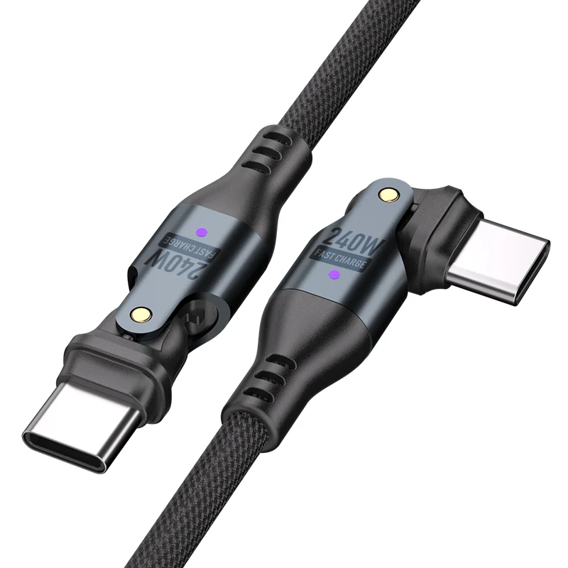 5A Fast Charging Cable Type-C 240W USB-C to Type C 180 Degree Double Bending Data Cable for Phones & Laptops
