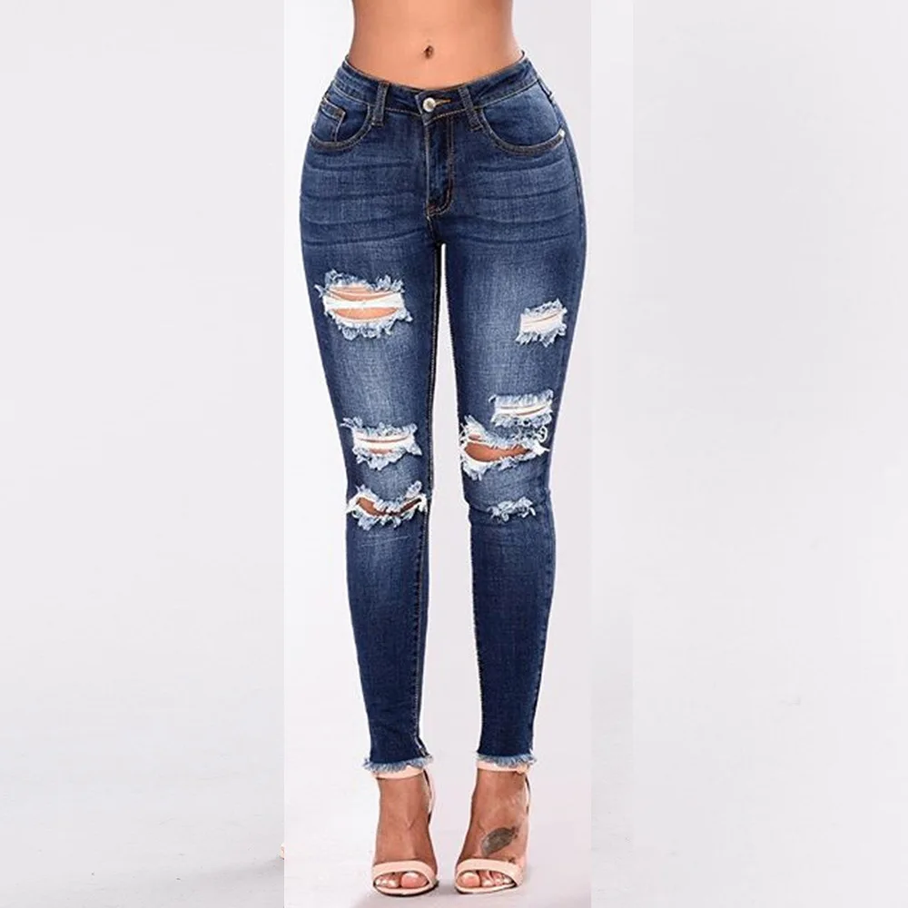 Vaqueros Ajustados Rotos Para Mujer,Pantalones Pitillo De Cintura Alta Para  Novia,Vaqueros Desgastados Con Cintura Elástica - Buy Las Mujeres Roto  Vaqueros,Las Mujeres Pantalones Vaqueros De Cintura Alta,Mujer Denim  Pantalones De Lápiz Product