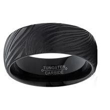 Trendy Tungsten Steel Ring 8MM Plated Black Damascus Leather Pattern Simple Design OEM