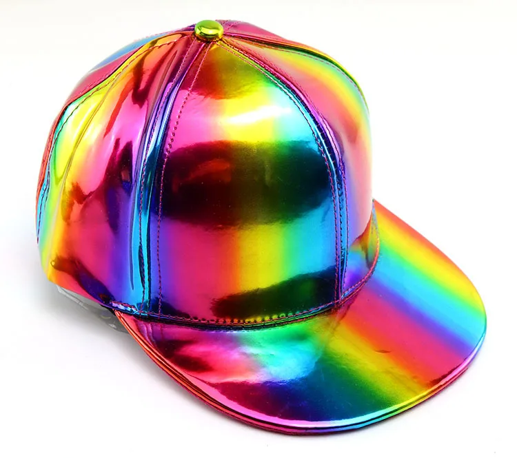 Custom Rainbow Hat Full Leather Hip Hop Baseball Cap Sun Hat Men's Ladies Flat Brim Baseball Snapback Cap