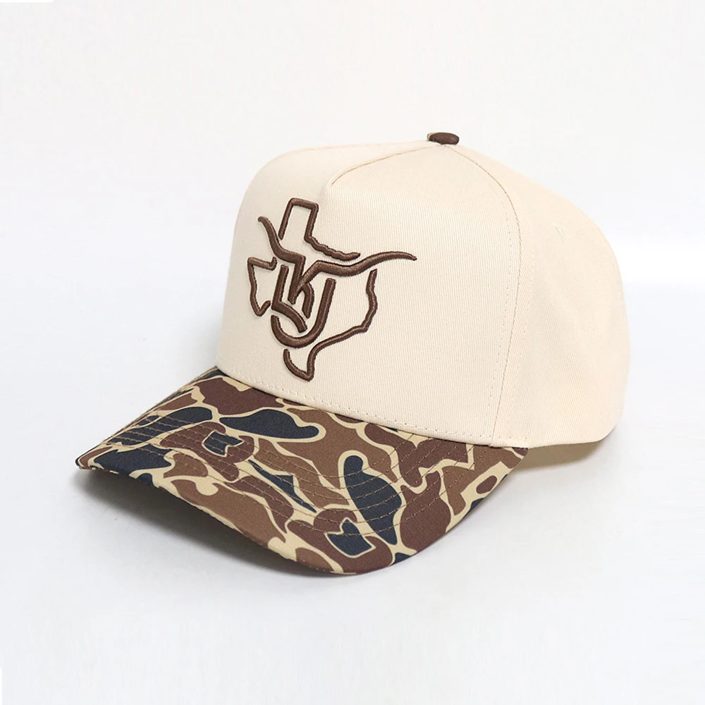 Small MOQ High Quality Outdoor Hunting Fishing Forest Camo Custom Embroidered logo Printing 5 Panels Baseball Cap Hat