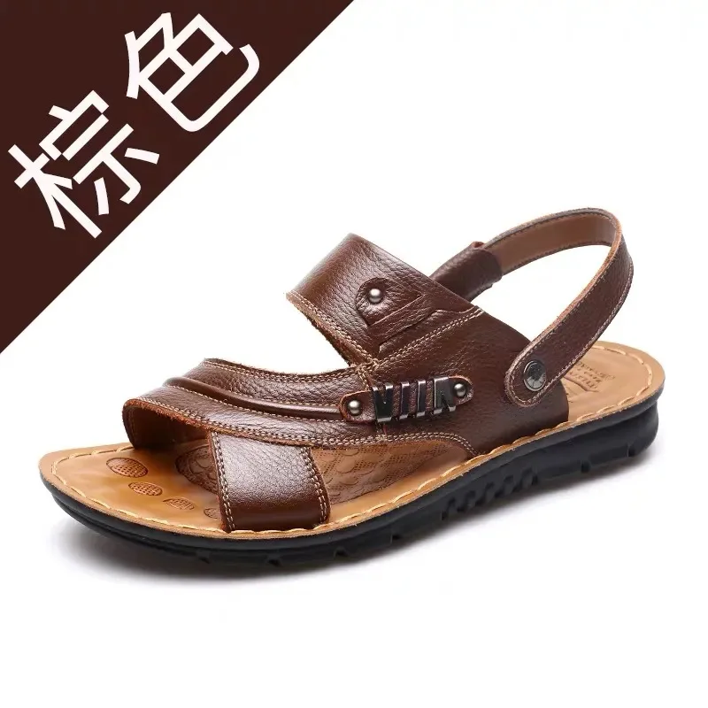 2023 Summer New Men's Sandals Fashion Genuine Leather Beach Shoes Casual Sandals