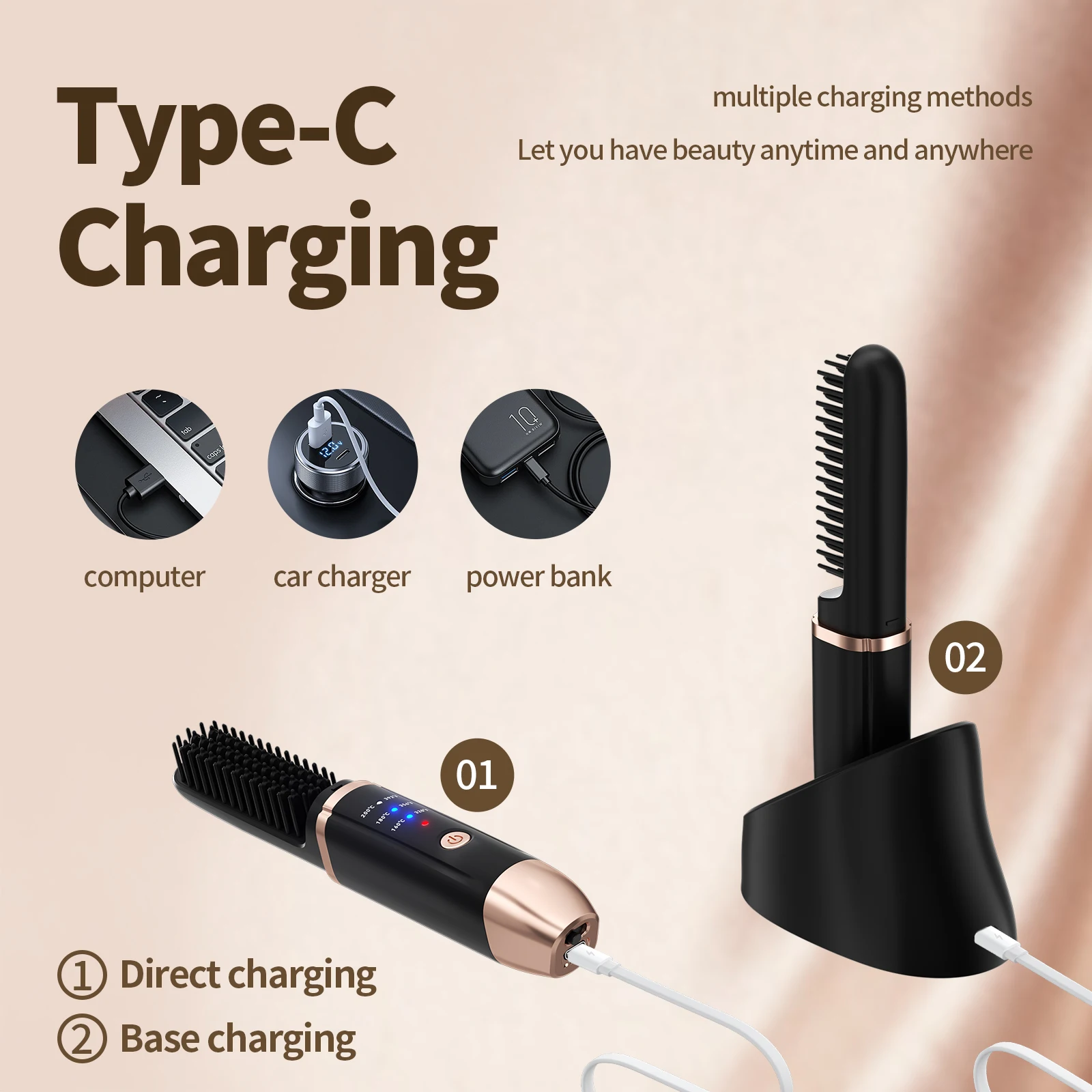 Multi-Function Beauty Personal Pocket Flat Iron for Beard Hair 2 in 1 Comb Flat Iron Hair Straightener Brush