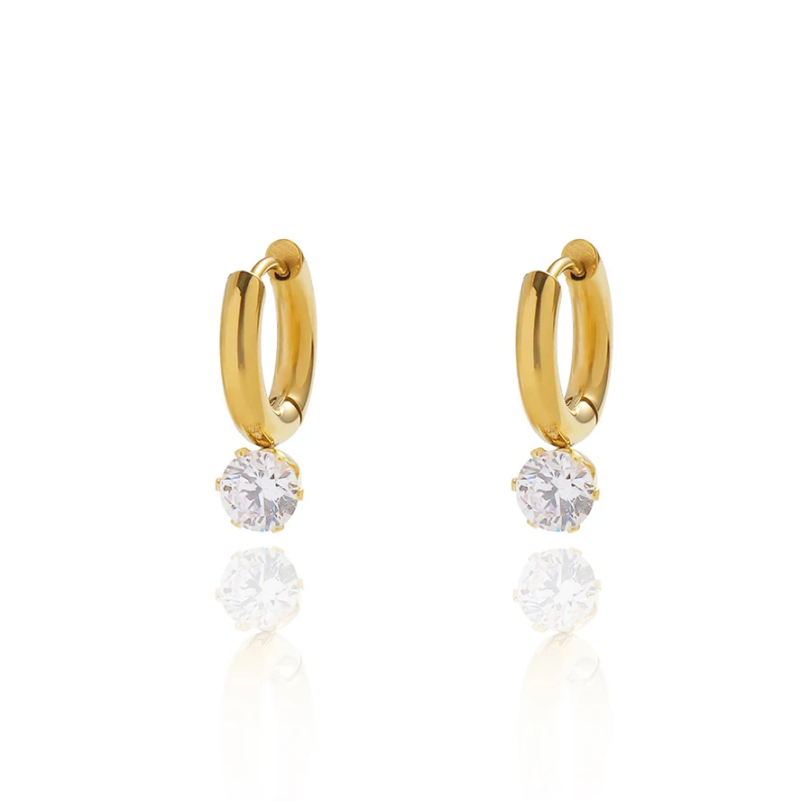 Stainless Steel Diamond Drop Dangle Hoop Earrings 18k Gold Plated ...