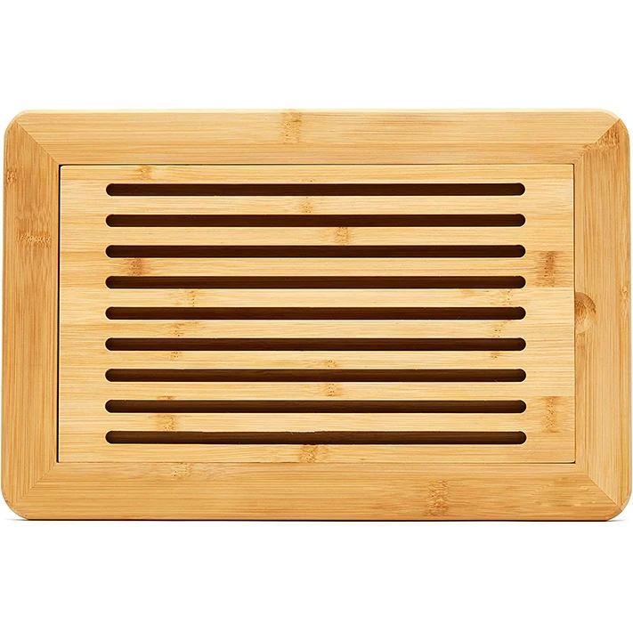 Large Premium Natural Bamboo Bread Cutting Board with Crumb Tray Bread Serving Tray for Kitchen