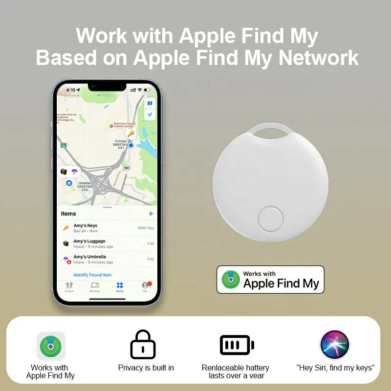RSH MFi Certified Smart Tag Find My BLE Tracker Wallet Luggage Bike Mini GPS Tracking Device Key Finder Locator for Apple