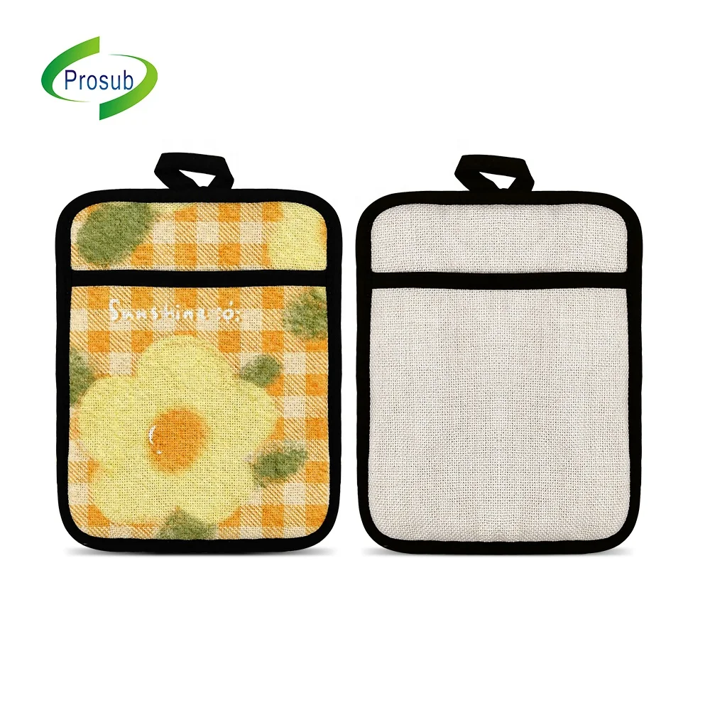 Prosub New Design Heat Resistant Silicone Pot Holder With Pocket Linen Sublimation Blank Pot Holders Pads