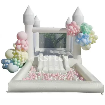 Party Wedding Inflatable Commercial White Bounce House With Slide And Ball Pit Jumping Castle for Kids Inflatable bouncer