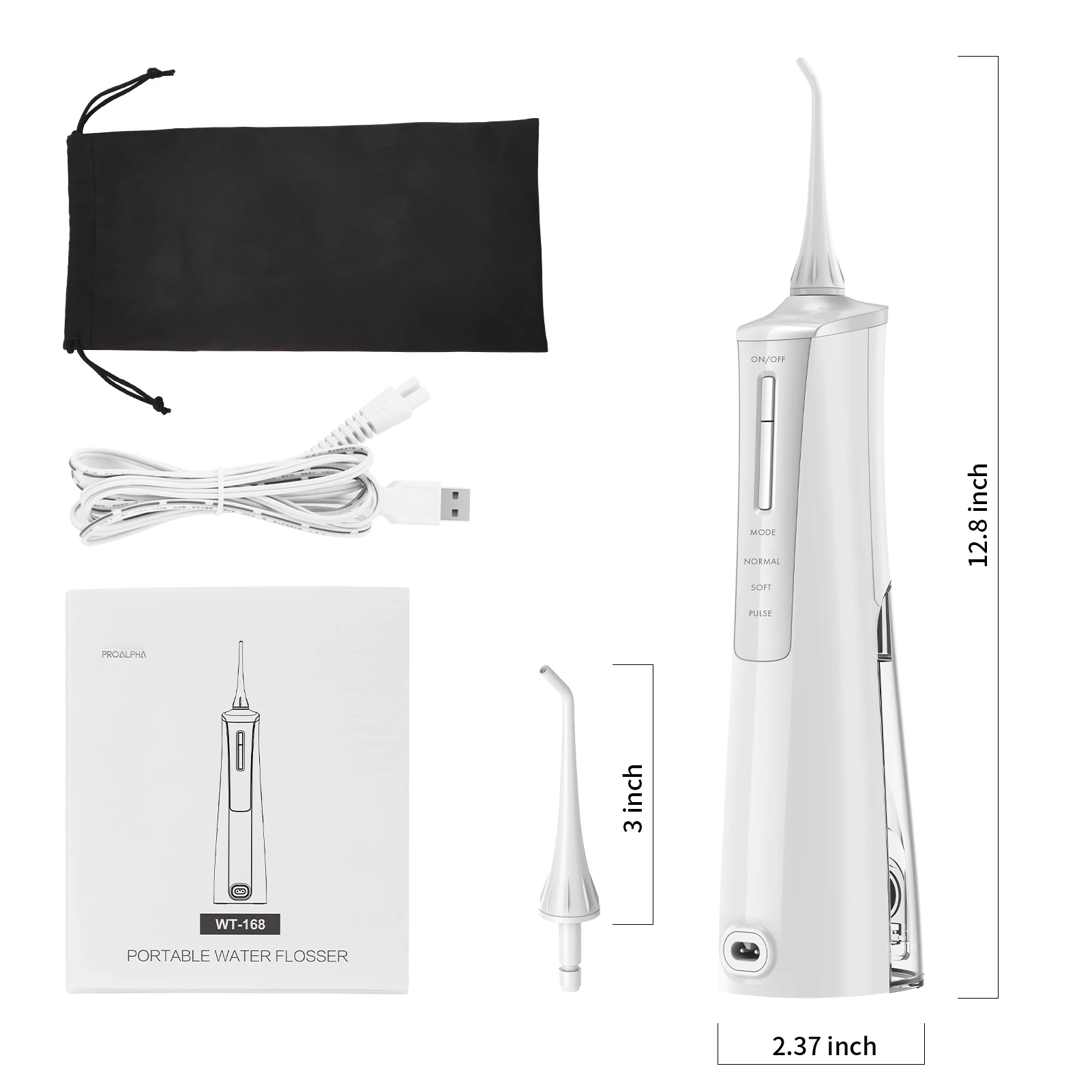 AZ Smile Cordless Water Flosser – Portable Dental Oral Irrigator 300ml Tank 8 Tips Black