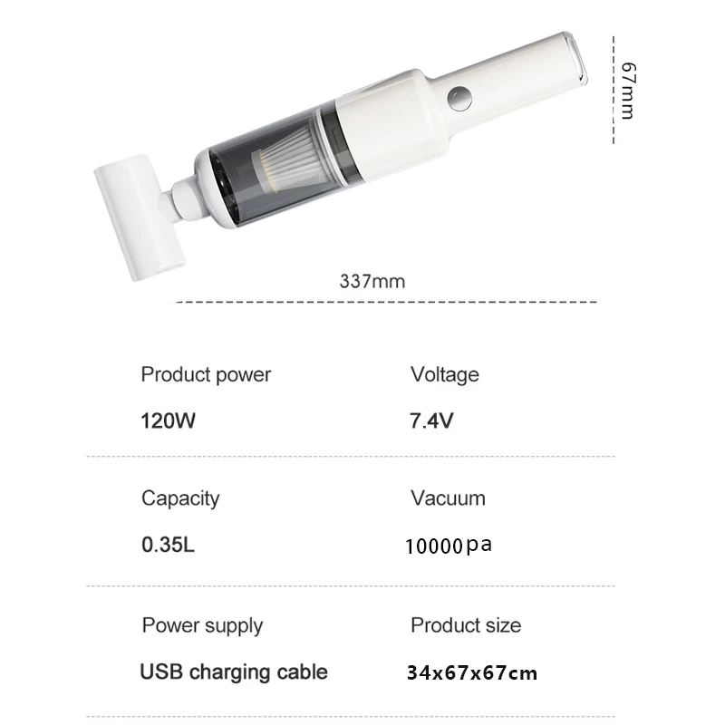 10000 Па ручной мощный белый DC12V120W вакуумный беспроводной перезаряжаемый портативный автомобильный пылесос LT-121