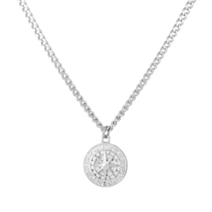 Fashion Trendy Jewelry Iced Out Stainless Steel Compass Shape Pendant With Rope Chain WholesaleNecklace