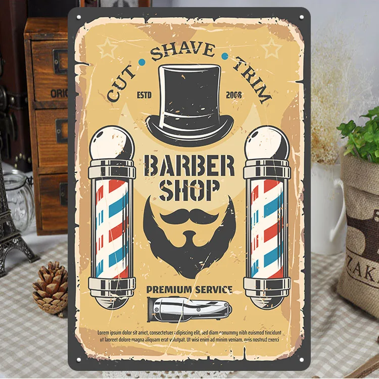 Garage Metal Signs Targa In Metallo Vintage Barber Shop Garage - Decorazione Per Man Cave, Bar O Shed, 30,5 X 40,6 Cm Targa 30.5x40.6 Cm