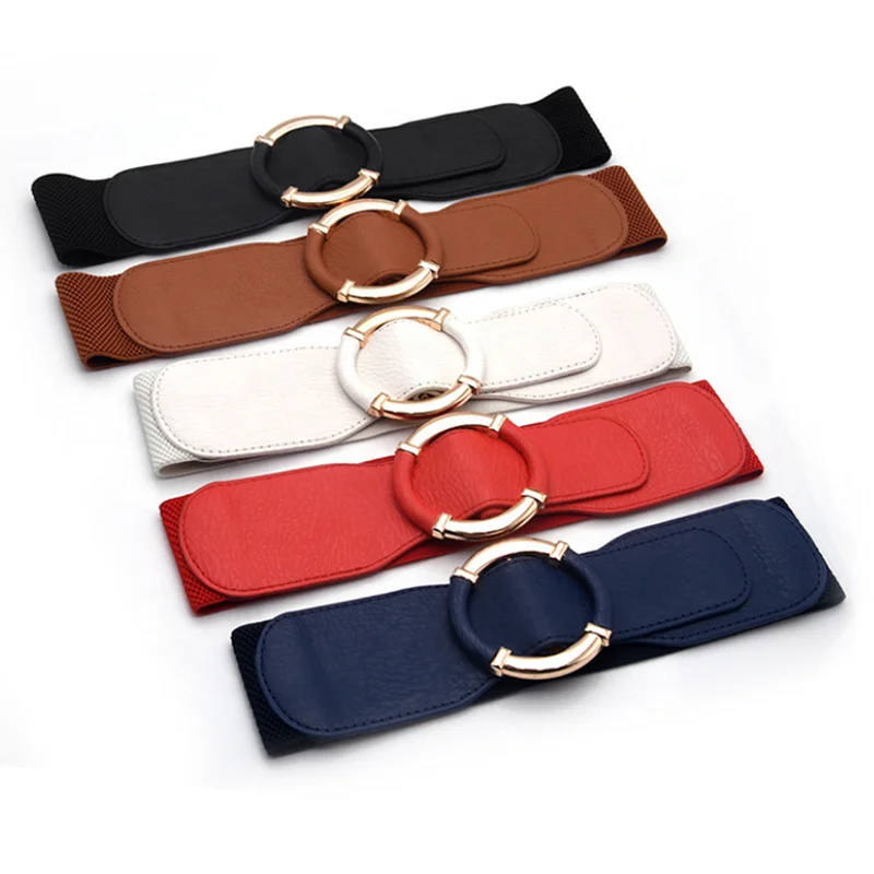 Womens Stretchable Waist Belt With Circular Shiny Buckle One 