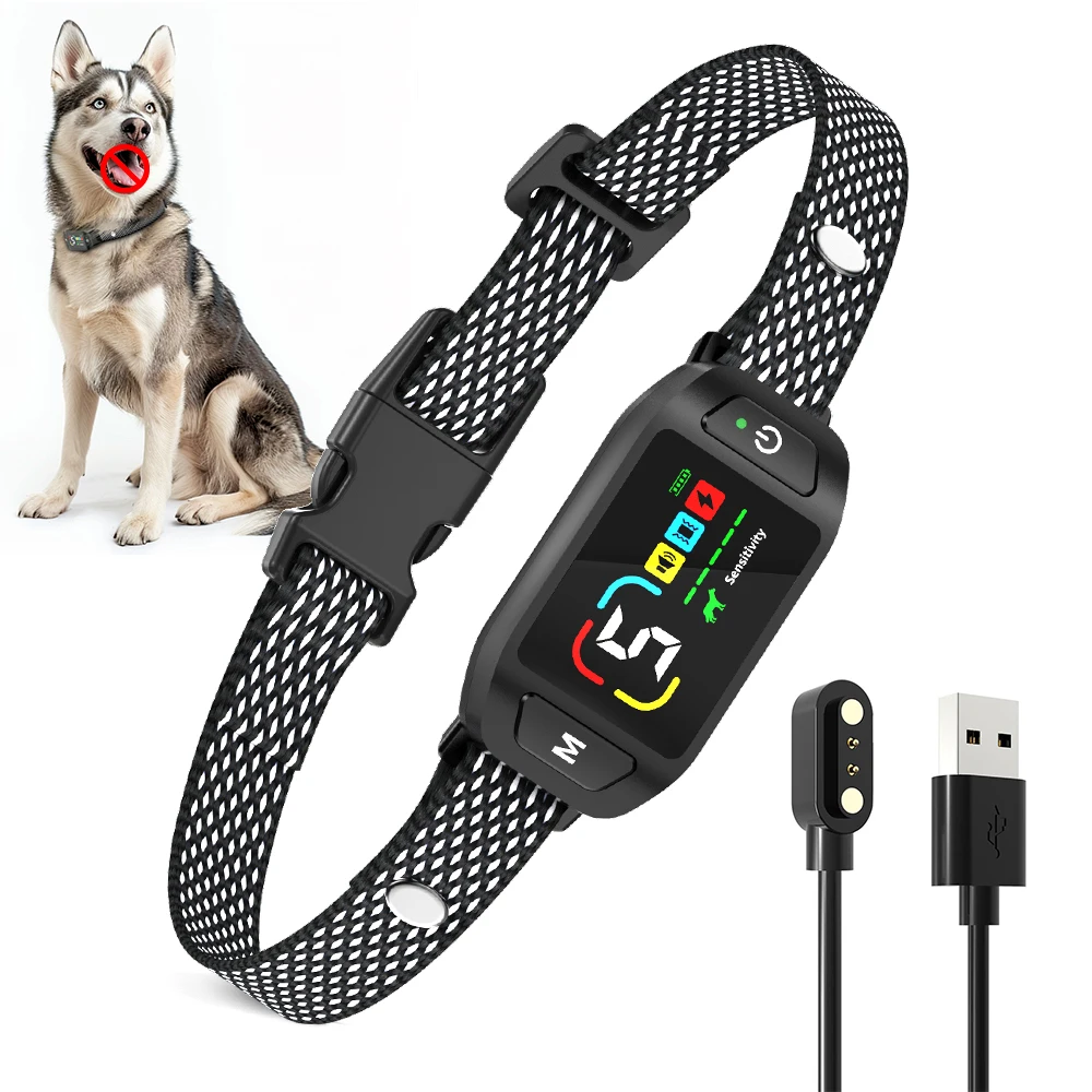 High Sensitivity Color Screen 4 Working Modes Vibration Shock Safe Anti Bark Device Stop Barking Training Bark Control Collar