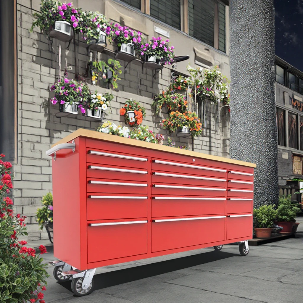 Red Coated 72 Inch Heavy Duty Stainless Steel Trolley Tool Chest