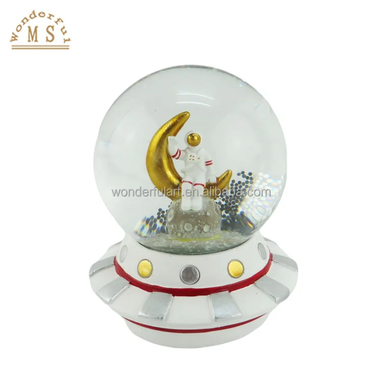 customized  resin Space Astronaut cartoon UFO snow globe musical water crystal ball souvenir gifts toy gifts for home decor