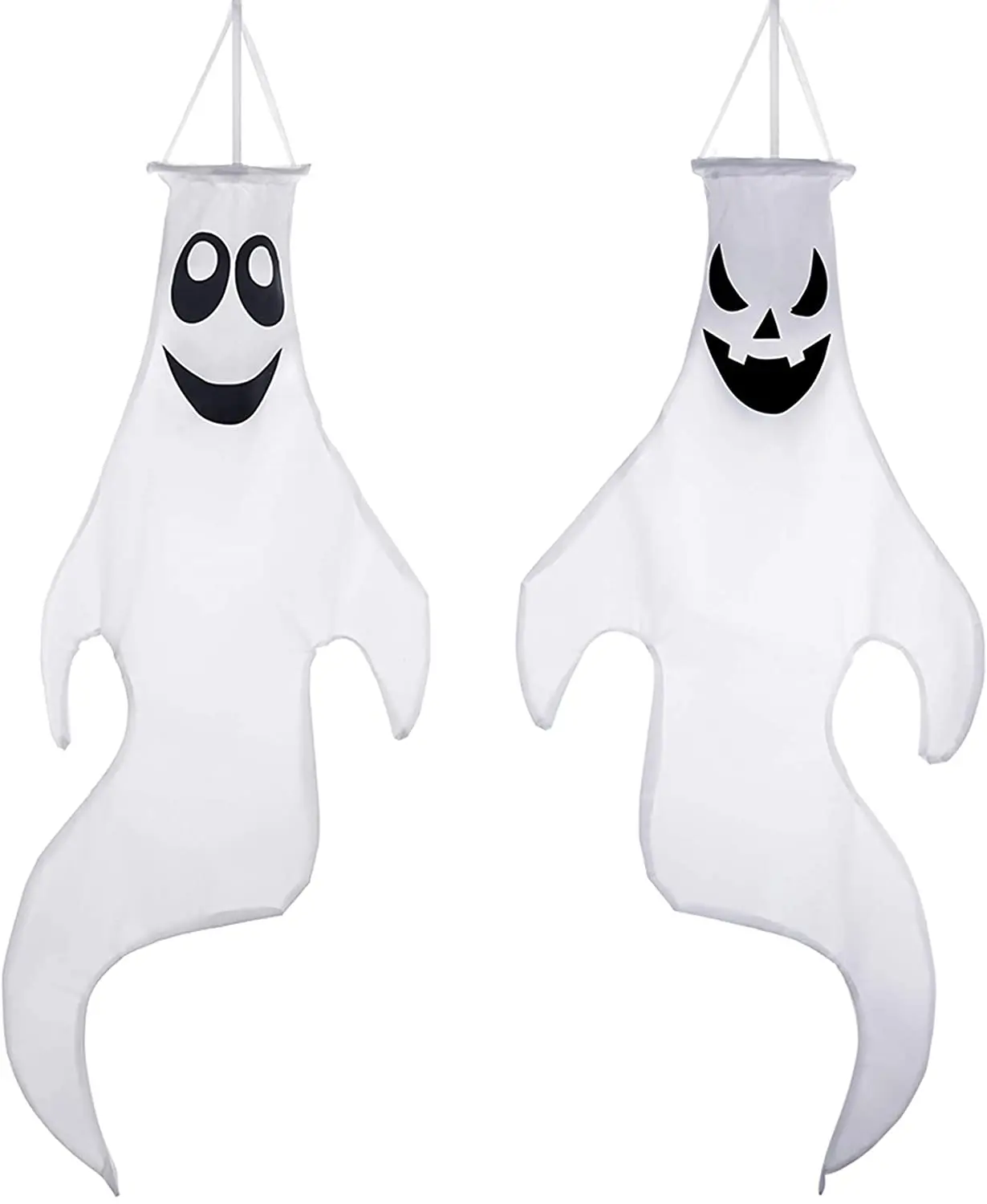 Includes Swivel Hanging Clip White Shaking Ghost FUNNISM Large 48 inch Ghost Windsock Halloween Hanging Decoration Spun Polyester Fabric 