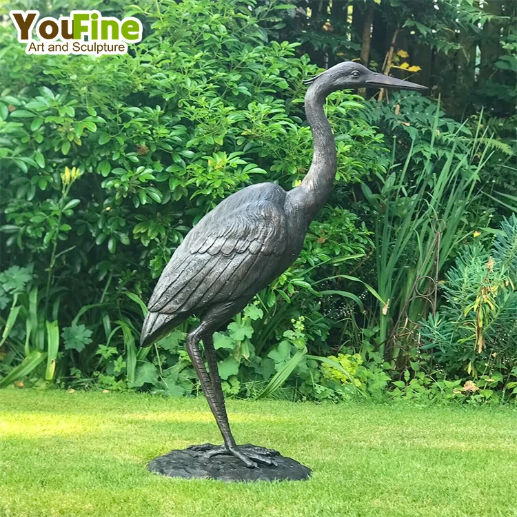 Life Size Outdoor Animal Casting Bronze Heron Statue Sculpture for Garden Yard