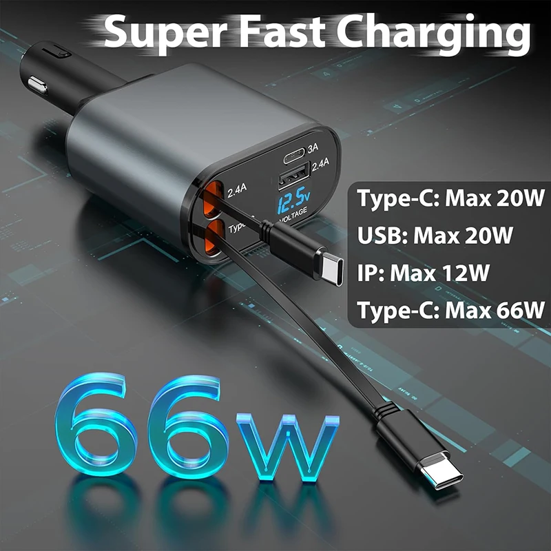 120W Caricabatterie Auto USB Con Cavo USB C 1M Per Turbo Charge - Foto 5