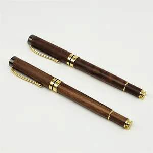 New Luxury Gift Walnut Wood Roller Pen with Custom logo Stationary Promotion High Quality Walnut Wood Signature Roller Pen