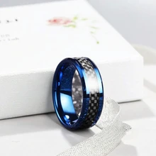 Luxury Men's Tungsten Carbide Rings Carbon Fiber Blue Inlay Men Tungsten Ring Comfort Fit Men's Wedding Bands