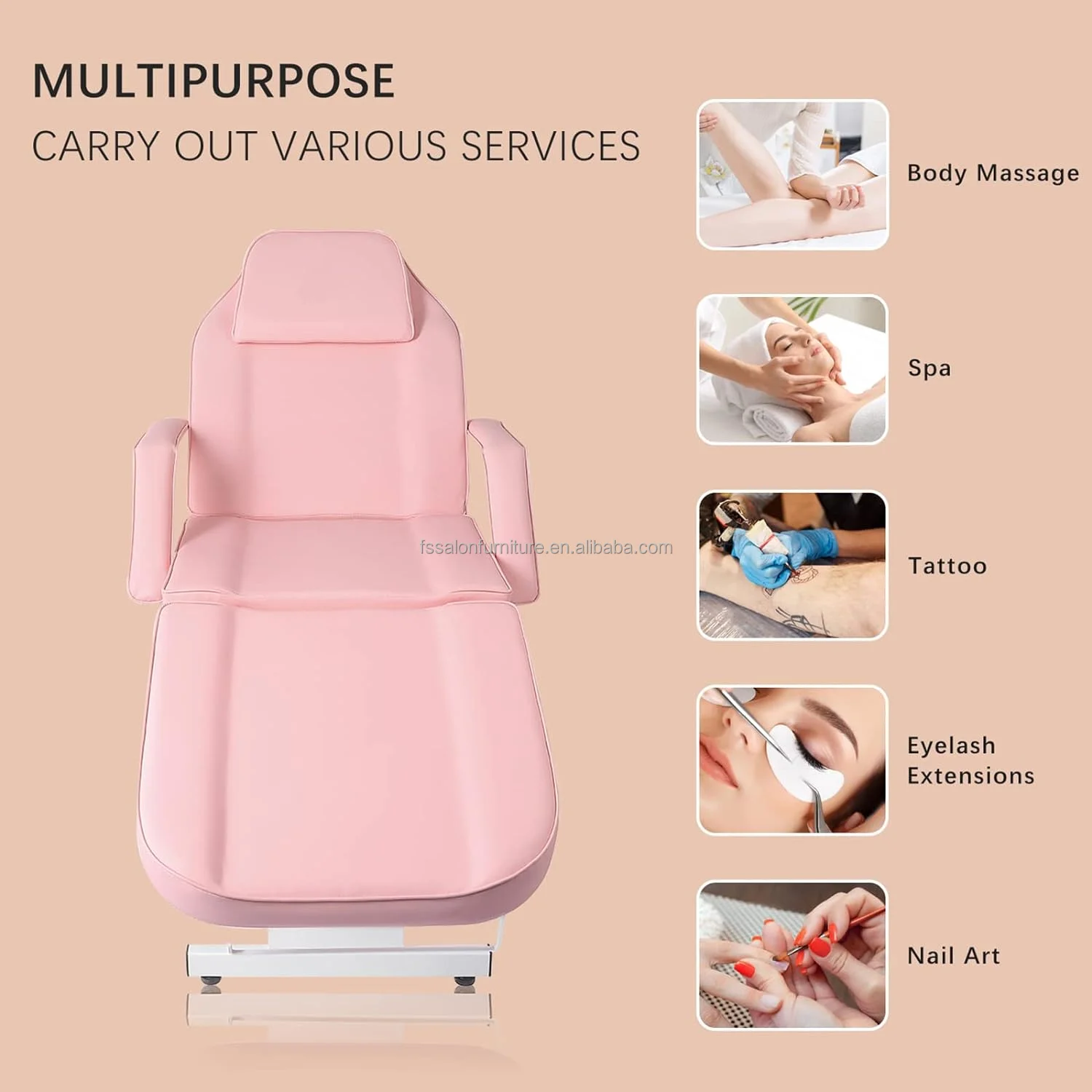 Pink Facial Adjustable Multifunctional Bed Beauty Salon Eyelash Recliner Lash Table Foldable