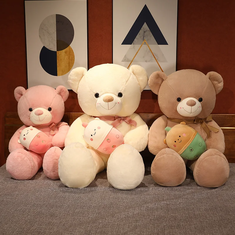 Big Teddy Bear Plushies Toys With Boba Milk Tea Plushie For Girl's Gift ...