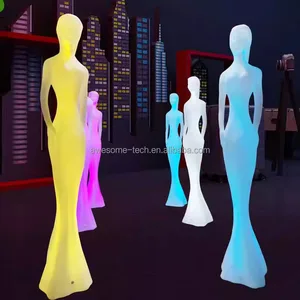 Event Rental Park Decor Young Female Mannequin Models Led Plastic Colorful Standing Floor Lamps Rechargeable Lighting Furniture