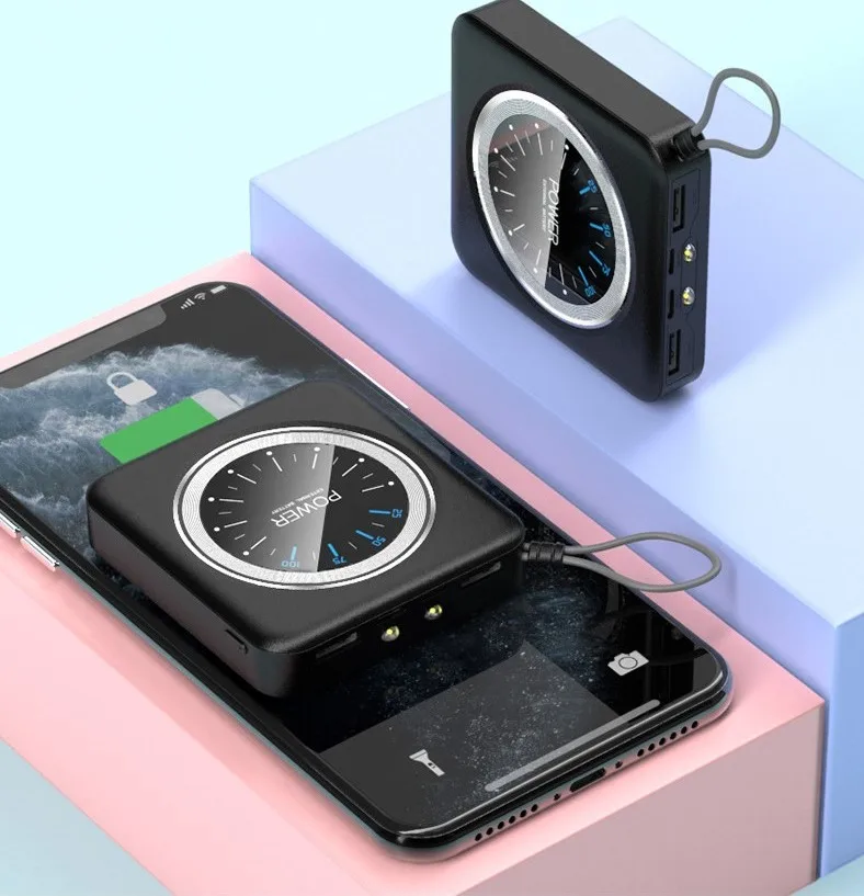 Mini Portable Phone Charger Power Bank 10000mAh Clock Design Emergency Power Bank Type-C Bracelet With Keychain Pocket Size