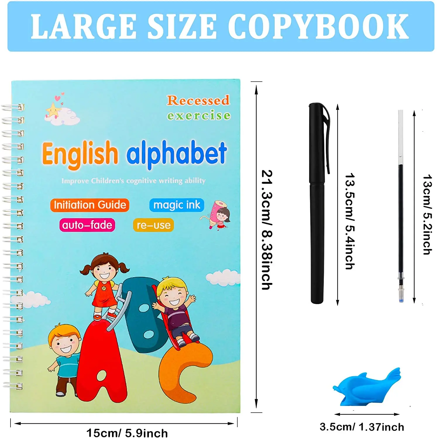 4Pcs Reusable English Alphabet Number Kids Drawing Practice Book Groove  Copybook Clear Paper 