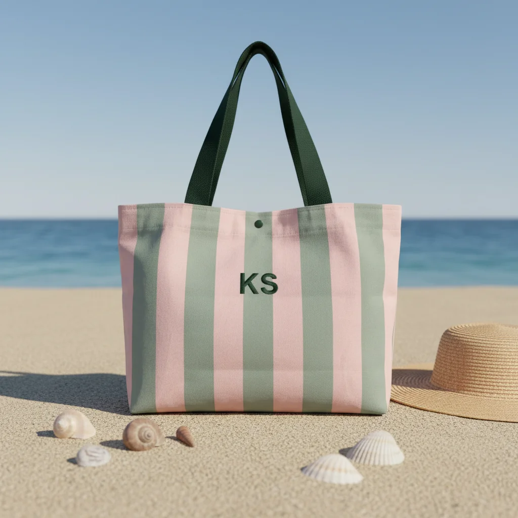 Custom Embroidered logo Eco-Friendly Colorful Stripe Canvas Shoulder Tote Bags for Women
