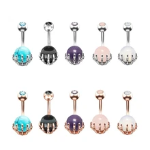 10Pcs/set Skeleton Hand Holding Stone Ball Belly Button Rings Piercing Stainless Steel Claw Navel Rings Skull Hand Belly Ring