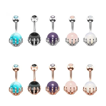 10Pcs/set Skeleton Hand Holding Stone Ball Belly Button Rings Piercing Stainless Steel Claw Navel Rings Skull Hand Belly Ring