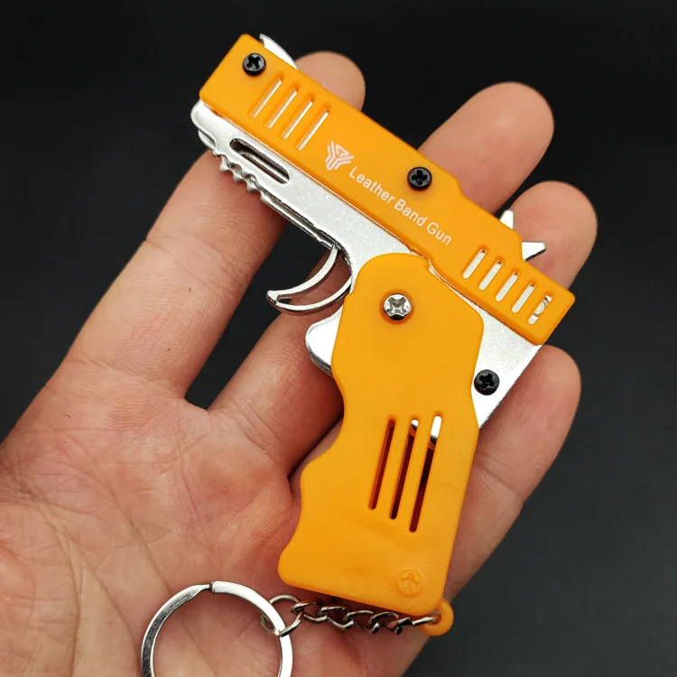 Mini Pendant Foldable 6 Burst Rubber Band Gun Children's Toy Soft Bullet Gun Alloy Plastic Plate