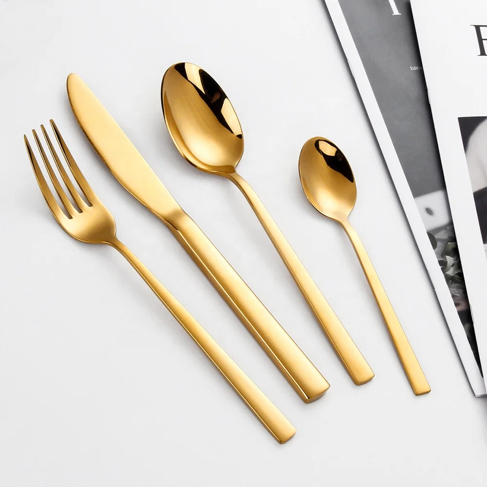 
 Многоразовые столовые приборы Besteck Шварц из нержавеющей стали с зеркальным покрытием, набор золотых столовых приборов для отеля, ресторана, дома  