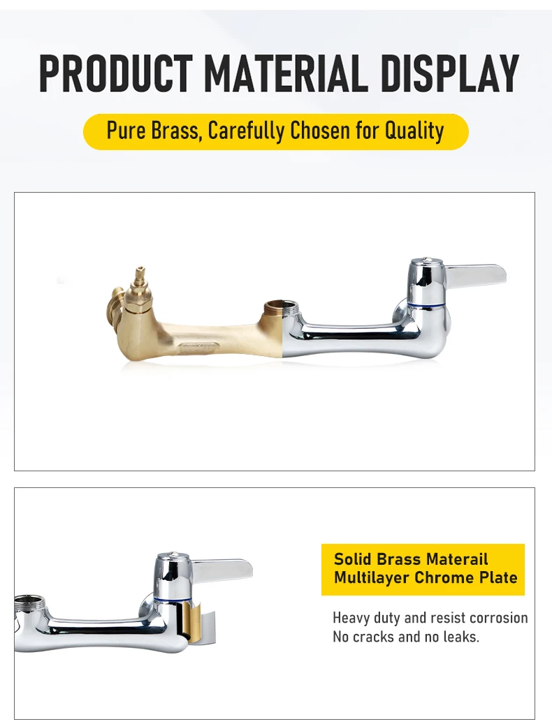 Wall Mounted Commercial Kitchen Faucet Classic Flexible Dual Handle Stainless Steel Chrome EasyInstall Pre-Rinse Brass Valve manufacture