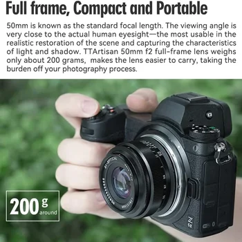 TTArtisan 50mm F2 Full Frame Mirrorless Camera Lens MF Large Aperture Standard Focal Length for E/X/M43/EOS-M/RF/Z/L Mount detail image